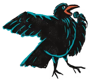 Illustrated crow singing into a microphone